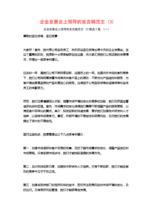 企业发展会上领导的发言稿范文2篇