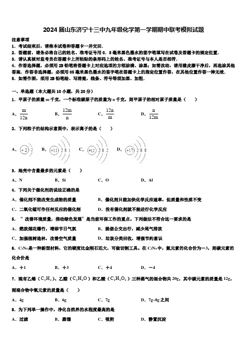 2024届山东济宁十三中九年级化学第一学期期中联考模拟试题含解析