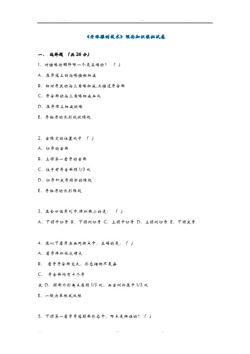 牙体解剖理论知识模拟试题