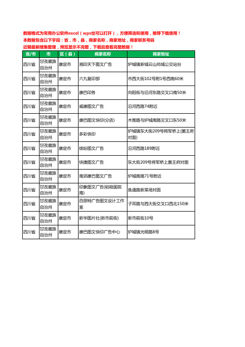 2020新版四川省甘孜藏族自治州康定市图文工商企业公司商家名录名单黄页联系电话号码地址大全13家