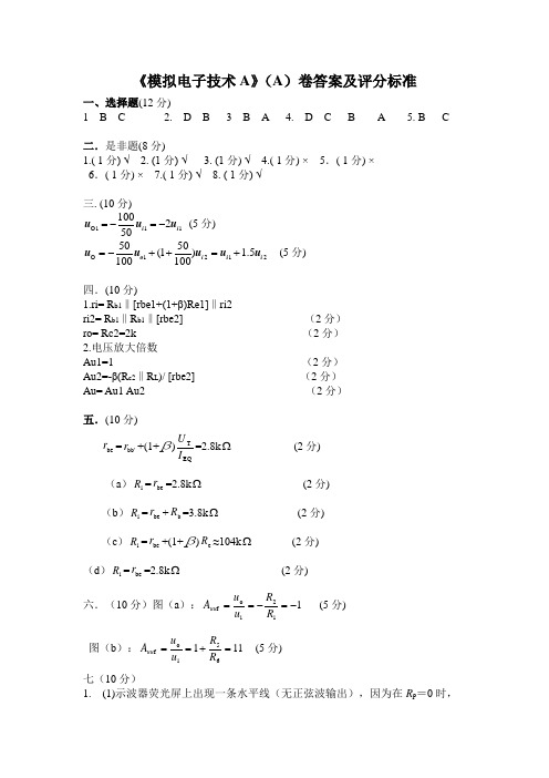 山东理工大学模拟电子技术A答案