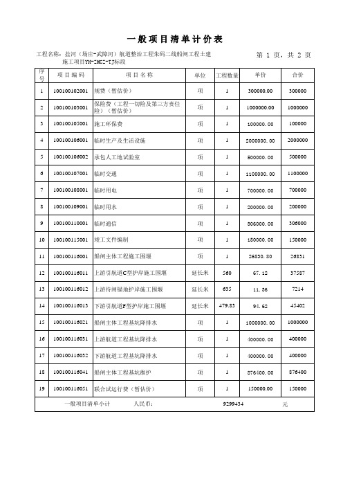 船闸、桥梁工程量清单计价表