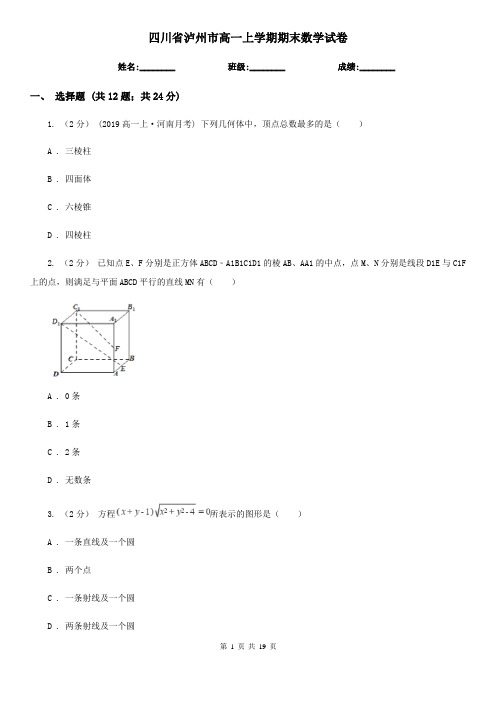 四川省泸州市高一上学期期末数学试卷