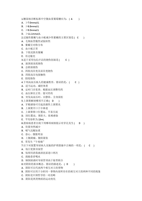 2016年护理资格考点：糖尿病诊断标准中空腹血浆葡萄糖应汇总