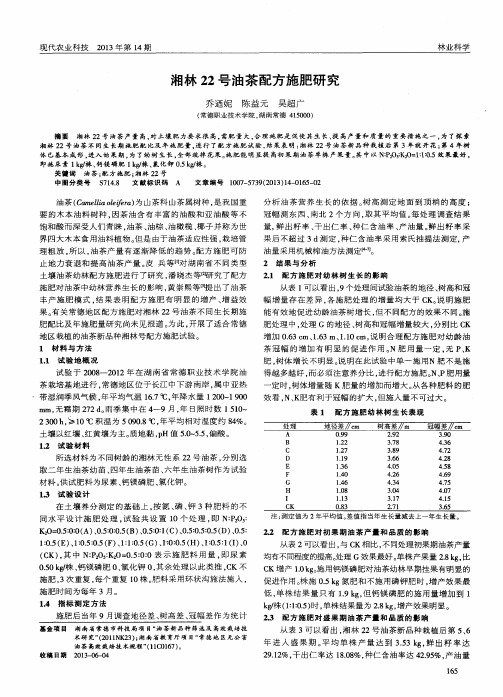 湘林22号油茶配方施肥研究