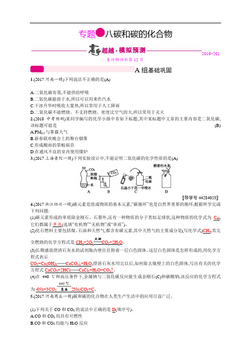 2018年中考化学二轮复习专题突破训练:专题八 碳和碳的化合物