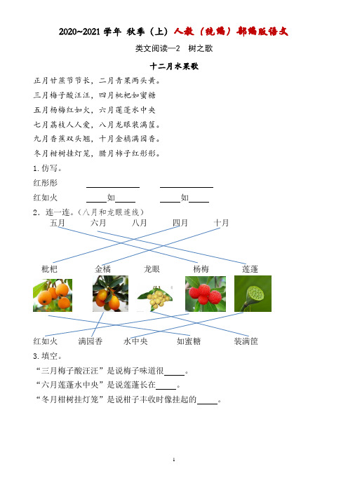 人教部编版二年级语文上册《识字树之歌》课文阅读理解