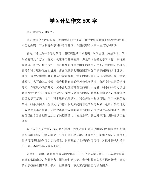 学习计划作文600字