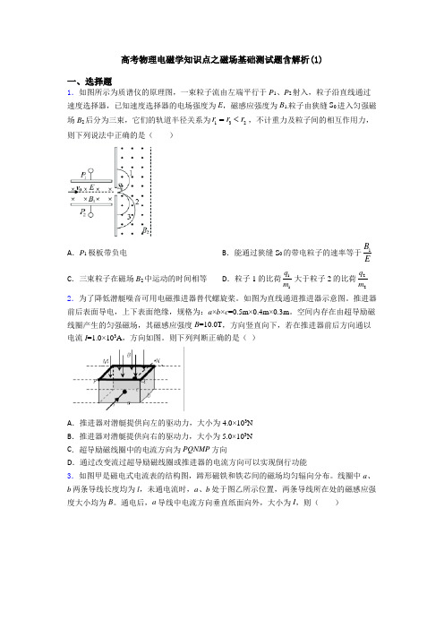 高考物理电磁学知识点之磁场基础测试题含解析(1)