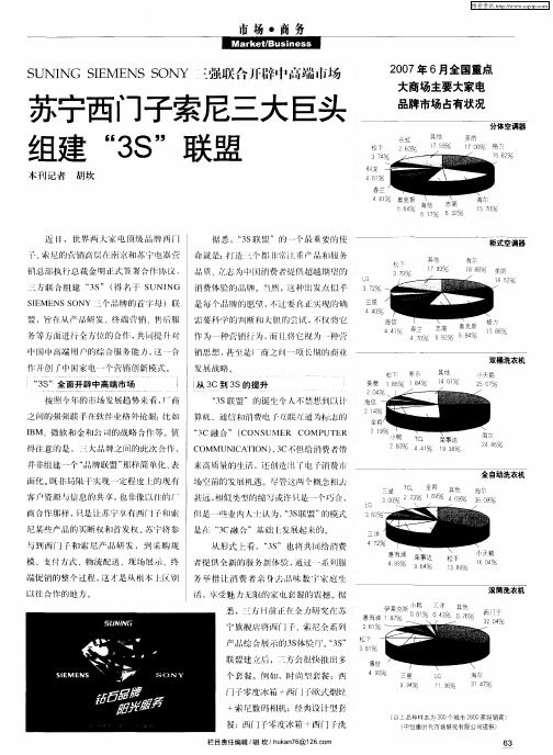 2007年6月全国重点大商场主要大家电品牌市场占有状况