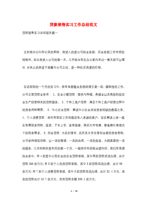 贷款销售实习工作总结范文