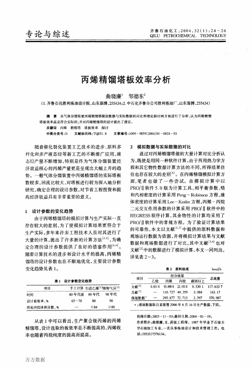 丙烯精馏塔板效率分析