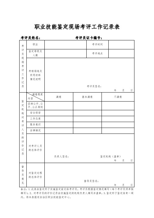 职业技能鉴定现场考评工作记录表