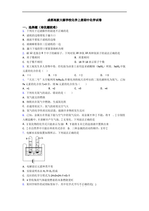 成都高新大源学校初三化学上册期中初三化学试卷