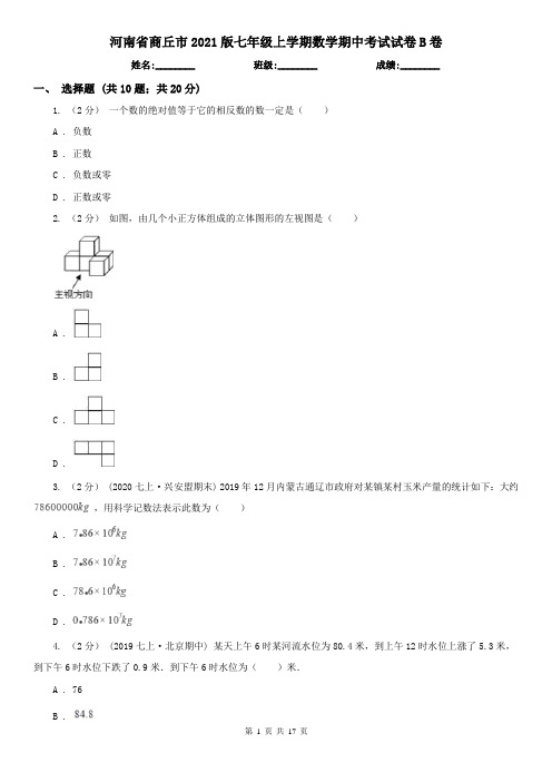 河南省商丘市2021版七年级上学期数学期中考试试卷B卷