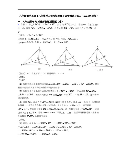 八年级数学上册【几何模型三角形轴对称】试卷测试与练习(word解析版)