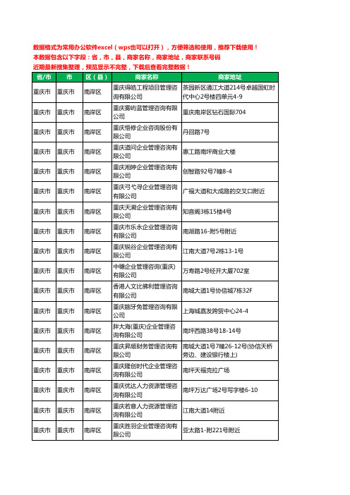 2020新版重庆市重庆市南岸区管理咨询有限公司工商企业公司商家名录名单黄页联系电话号码地址大全26家