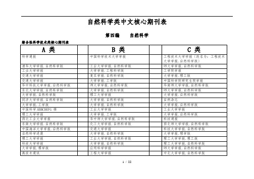 自然科学类中文核心期刊表(A、B、C分类等)