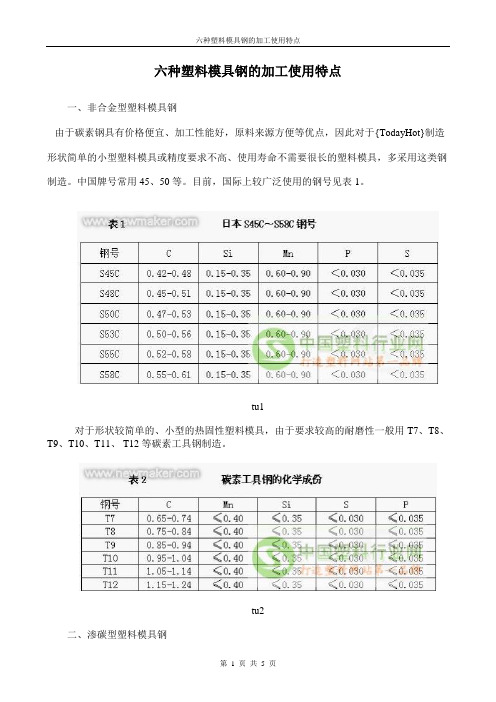 六种塑料模具钢的加工使用特点