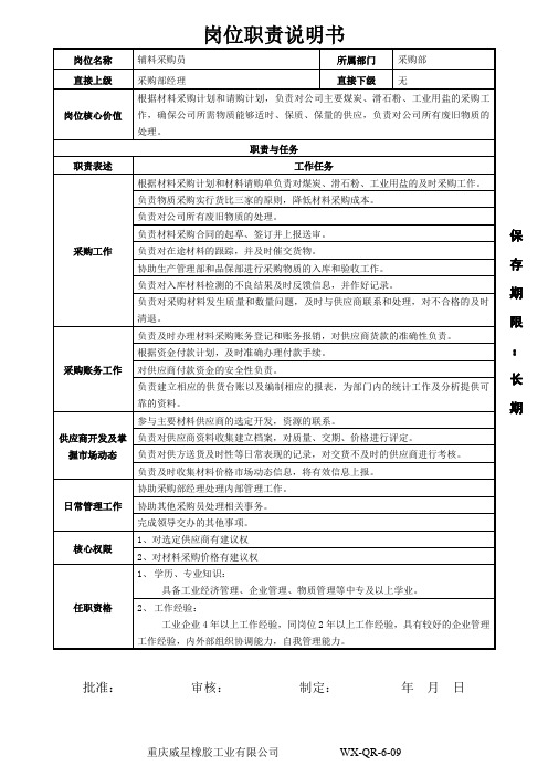 辅料岗位职责说明书