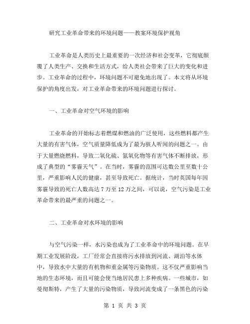 研究工业革命带来的环境问题——教案环境保护视角