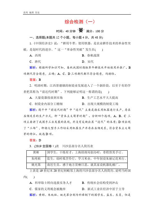 2019-2020学年人民版高中历史必修二学练测练习：综合检测(2套)