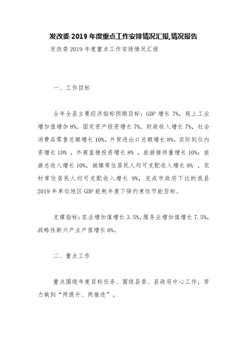 发改委2019年度重点工作安排情况汇报,情况报告【精品范文】