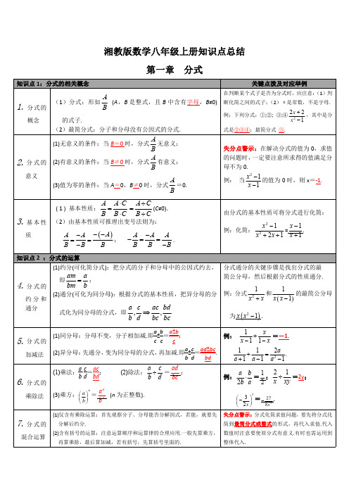 湘教版数学八年级上册知识点总结