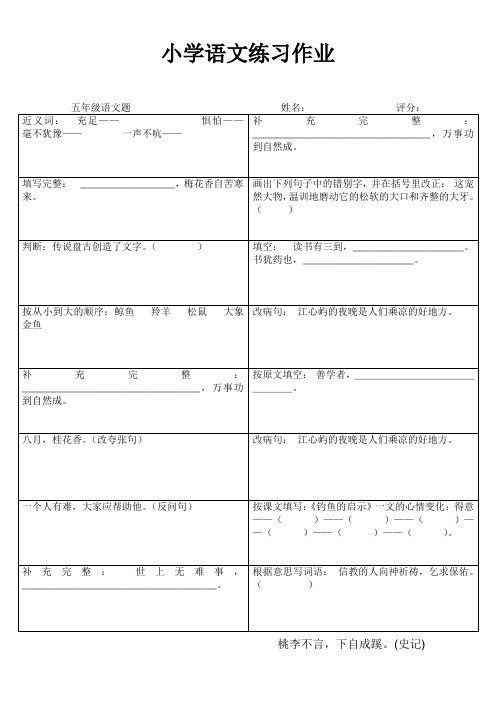 罗阳小学五年级语文期末复习练习作业109