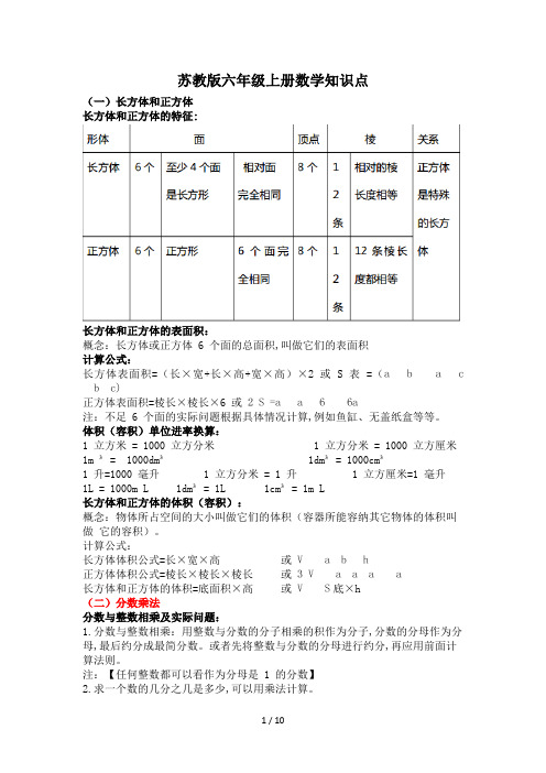 苏教版六年级上册数学知识点