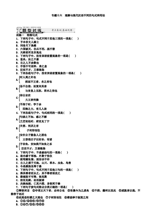 专题十六 理解与现代汉语不同的句式和用法