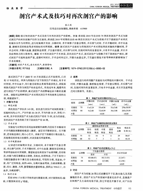 剖宫产术式及技巧对再次剖宫产的影响