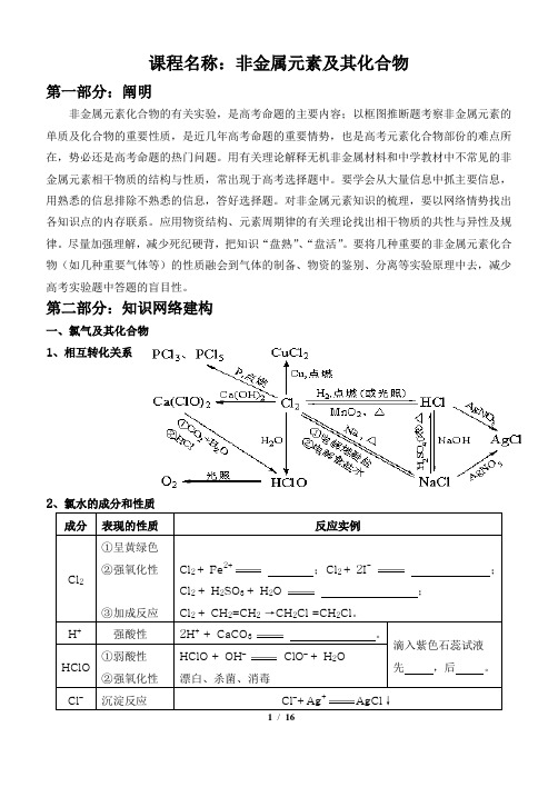 高一非金属元素及其化合物知识点复习