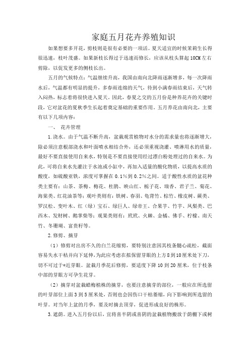 家庭五月花卉养殖知识