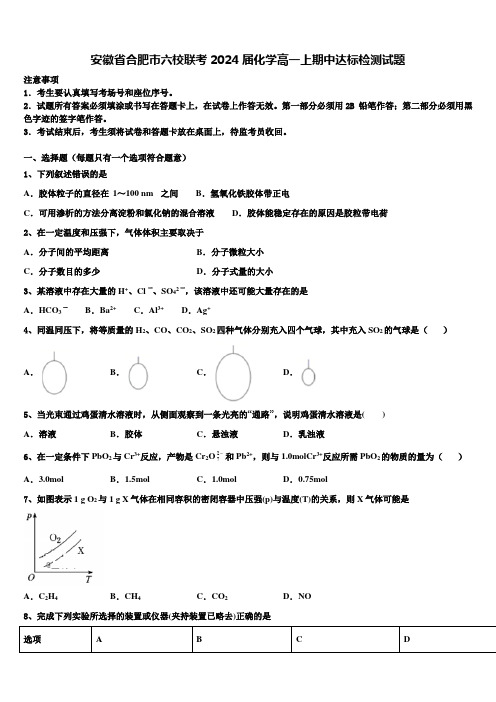 安徽省合肥市六校联考2024届化学高一上期中达标检测试题含解析