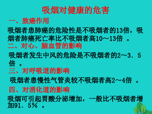 七年级生物下册 第二单元 第三章 第一节 吸烟的危害 吸烟对健康的危害课件 冀少版