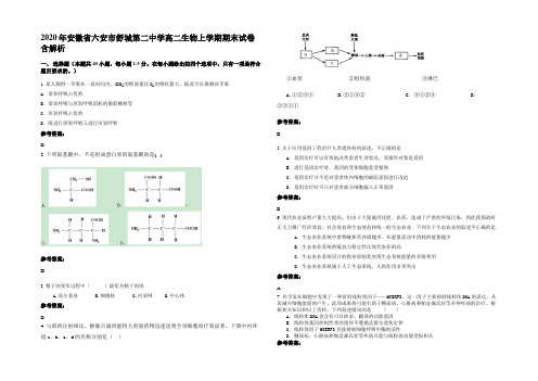 2020年安徽省六安市舒城第二中学高二生物上学期期末试卷含解析