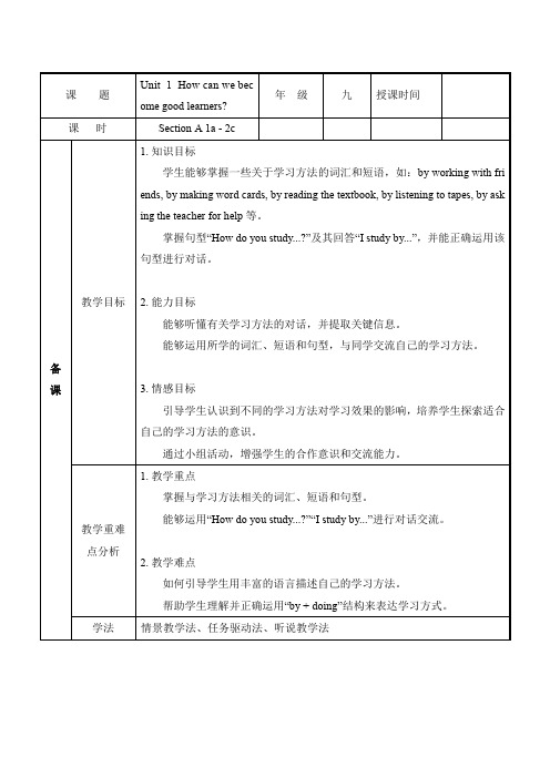 Unit 1 How can we become good learners教案 (人教九年级英语)