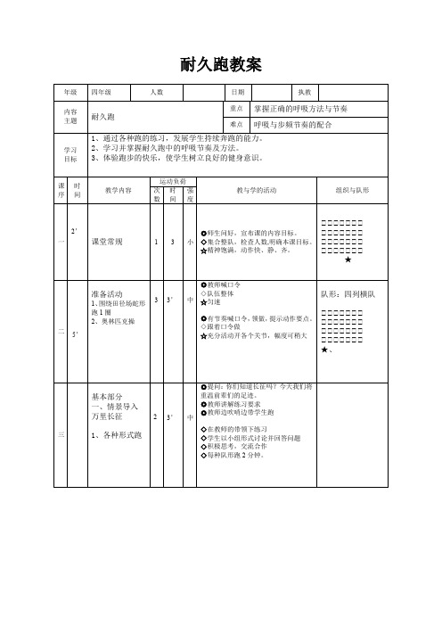 耐久跑(教案)人教版体育四年级上册