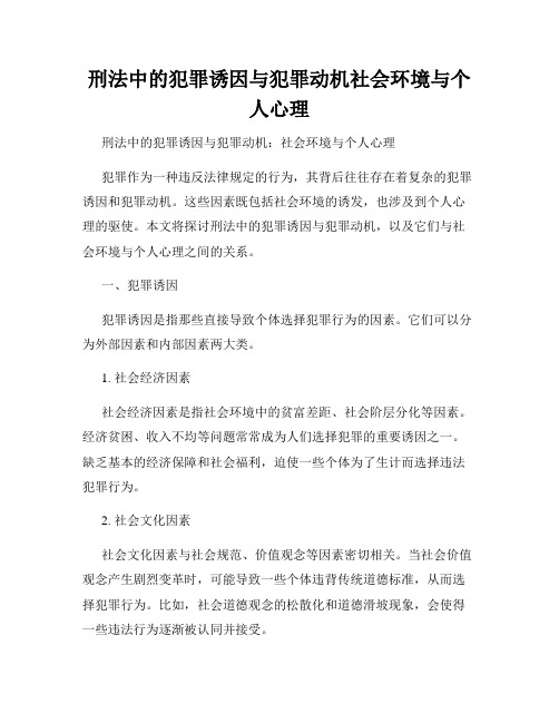 刑法中的犯罪诱因与犯罪动机社会环境与个人心理