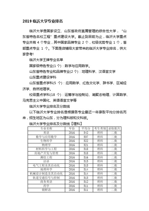 2019临沂大学专业排名