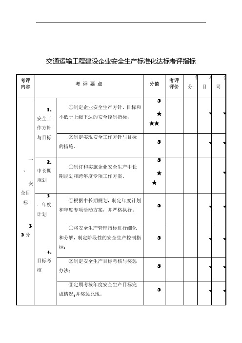 交通运输工程建设企业安全生产标准化达标考评指标