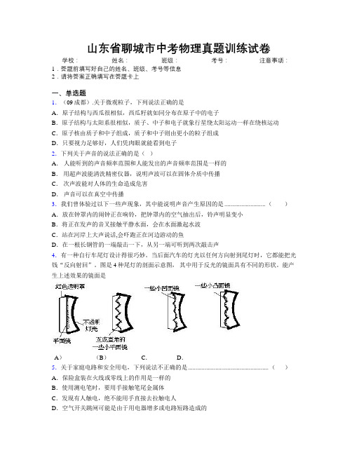 最新山东省聊城市中考物理真题训练试卷及解析