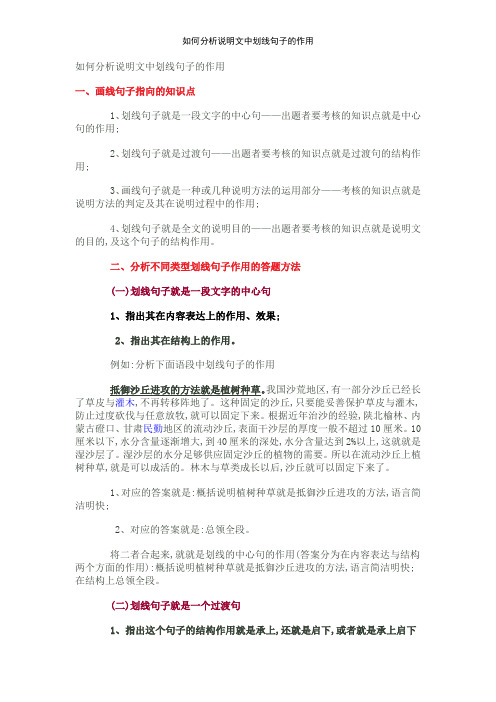 如何分析说明文中划线句子的作用