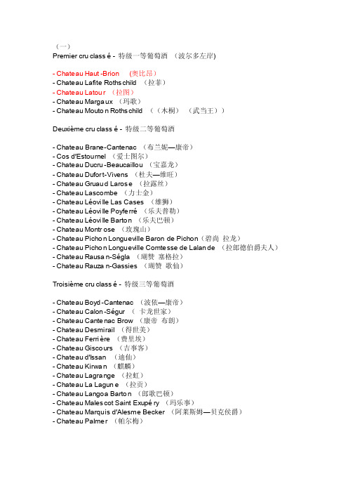 葡萄酒红酒--法国波尔多1855分级