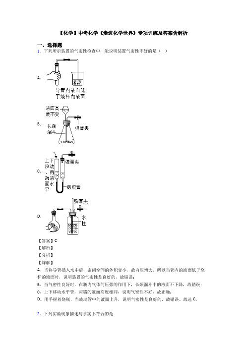 【化学】中考化学《走进化学世界》专项训练及答案含解析