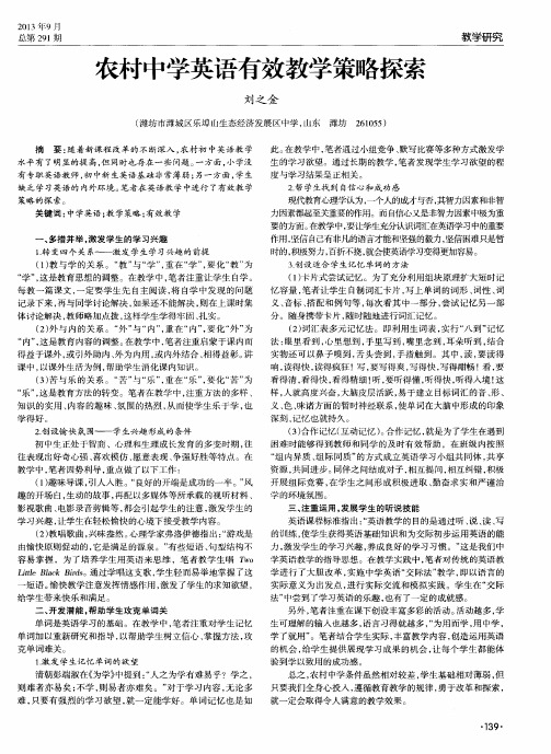 农村中学英语有效教学策略探索