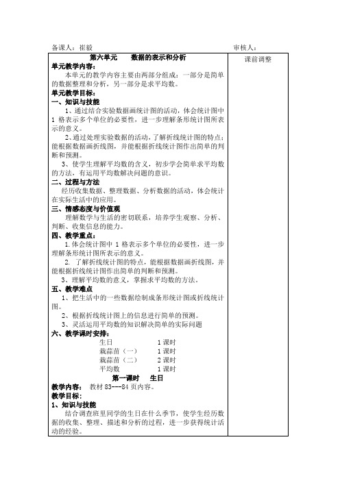 北师大版四年级下册数学第六单元数据的表示和分析    单元教案