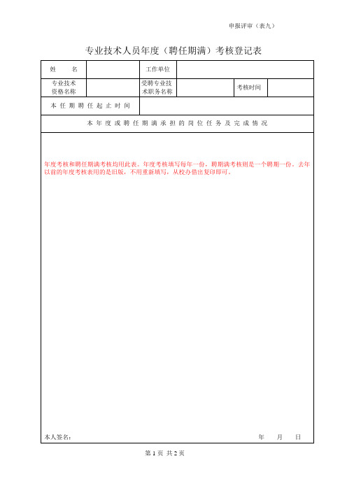 2012年专业技术人员年度考核登记表