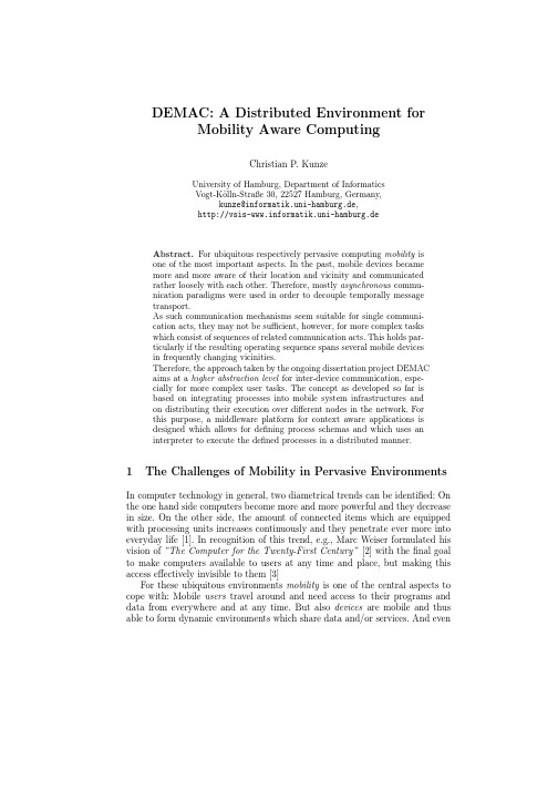 DEMAC A Distributed Environment for Mobility Aware Computing